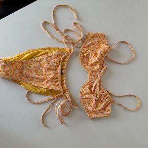 Vibrant Yellow and Pink Bikini Set with Shimmery Finish
